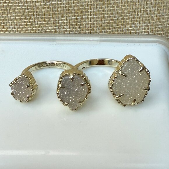 Kendra Scott Naomi Gold Tone Double Ring With Iridescent Drusy Stones - Picture 6 of 16